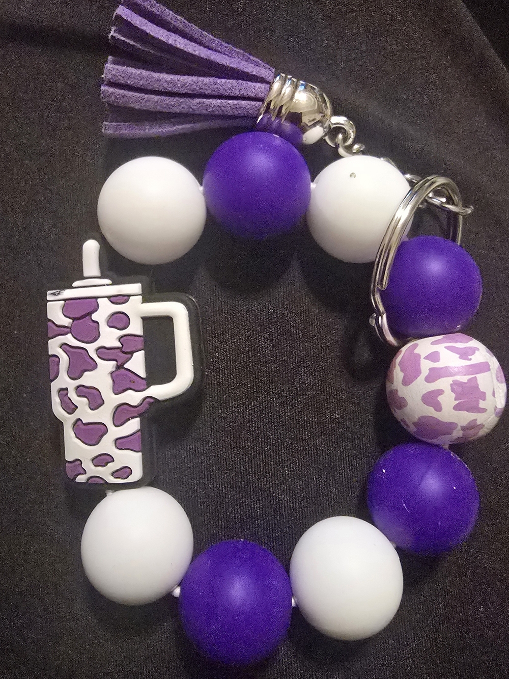 Purple & White Kids Beaded Cup Keychain Bracelet